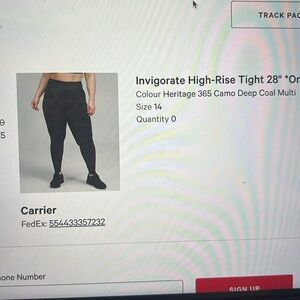 Size 14 invigorate high rise tight 28” 
Camo deep coal